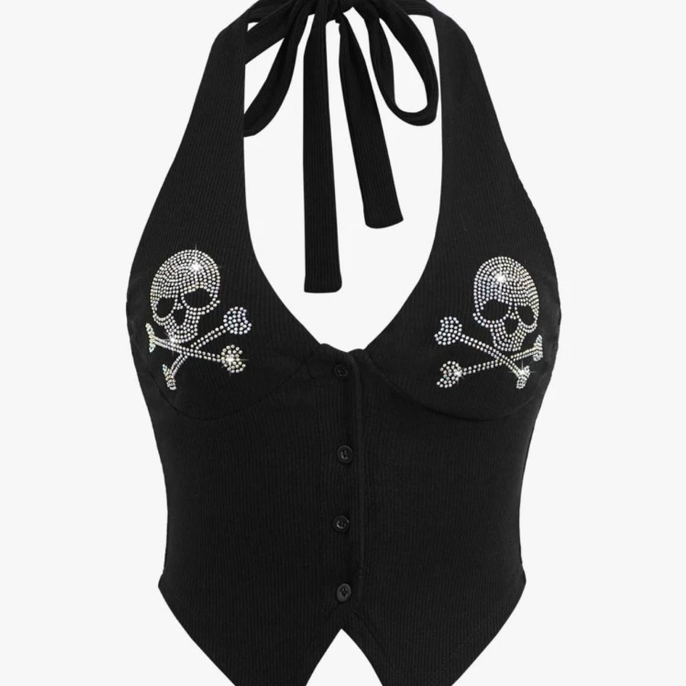Rhinestone skull crop top